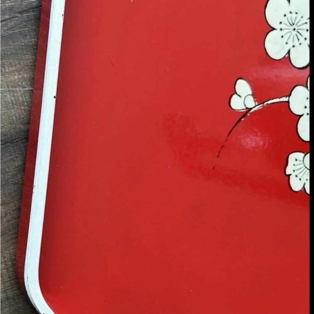 Vintage 1979 M. Kamenstein Red Cream Cherry Blossom Asian Octagonal Serving Tray